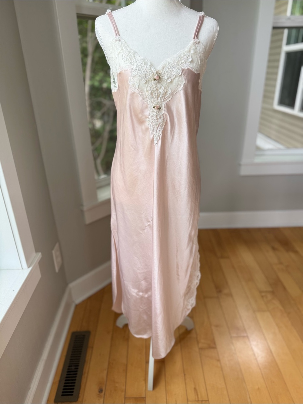 Vintage California Dynasty Blush Pink Satin Chemise Robe 2 Pc Set Sz Large - Picture 2 of 16